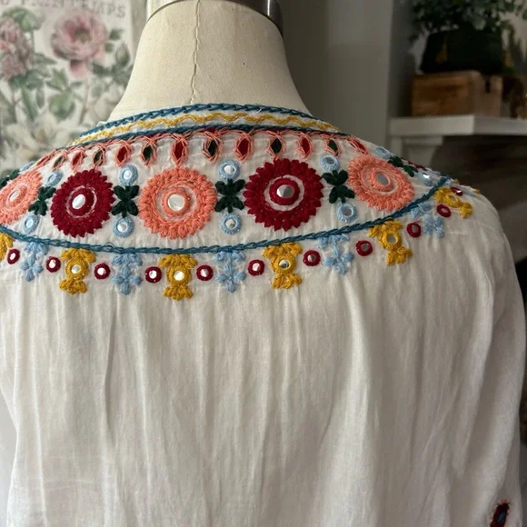 Zara embroidered blouse long sleeve size XS casual style - Picture 8 of 13